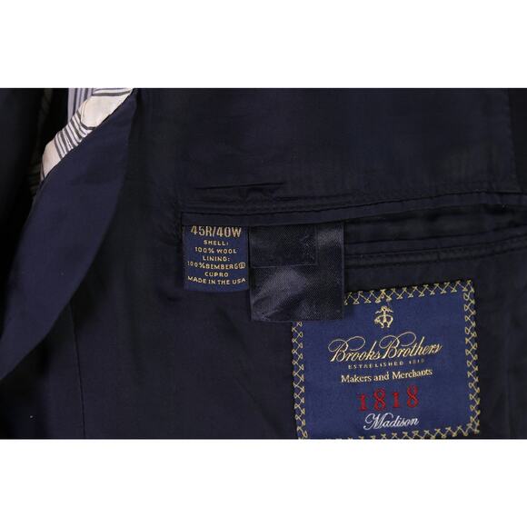 Brooks Brothers Madison Navy Blazer Solid 2-Btn Wool Jacket 45R - Picture 8 of 10